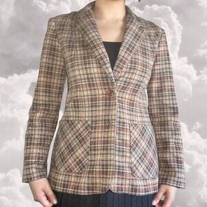 True Vintage Plaid Brown Womens Blazer size 12 Dark Academia Aesthetic